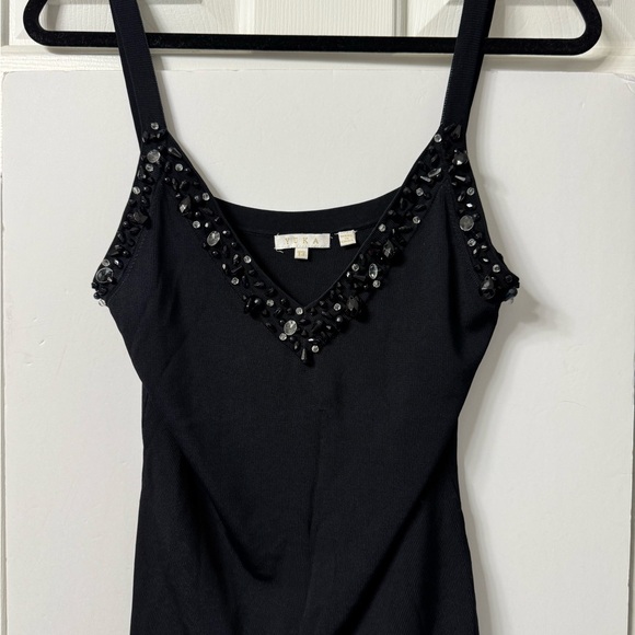 YUKA TANK S Black Jeweled V Neck Adj Straps NWOT - Picture 2 of 11